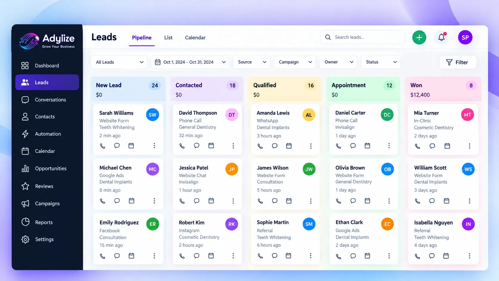 Adylize Growth OS pipeline dashboard
